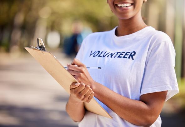 woman hands and volunteering checklist